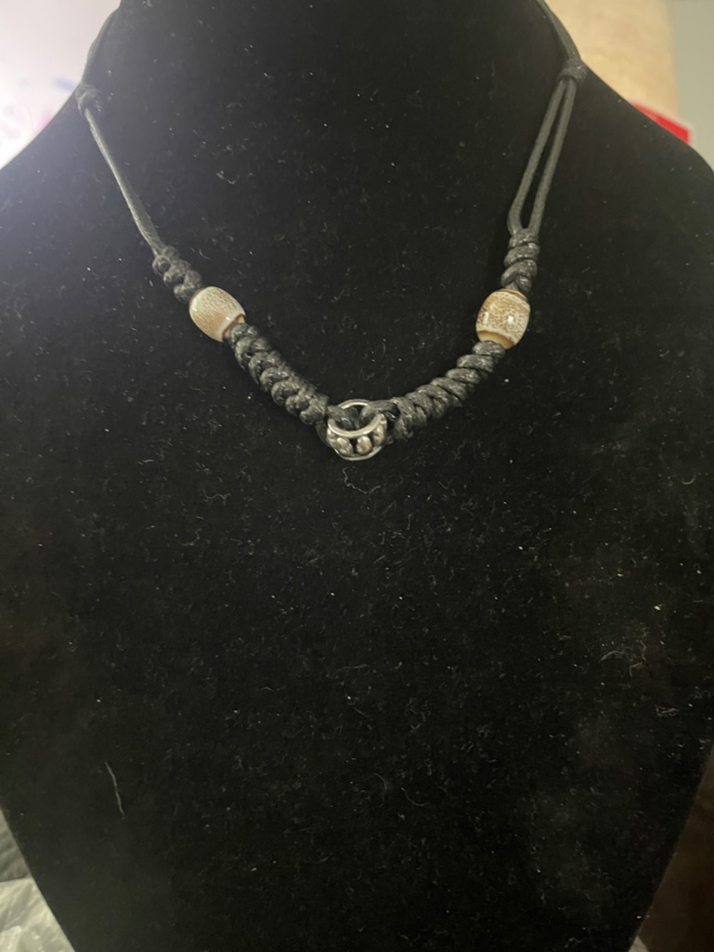 Handwoven Black Cord Necklace with Bead Accents